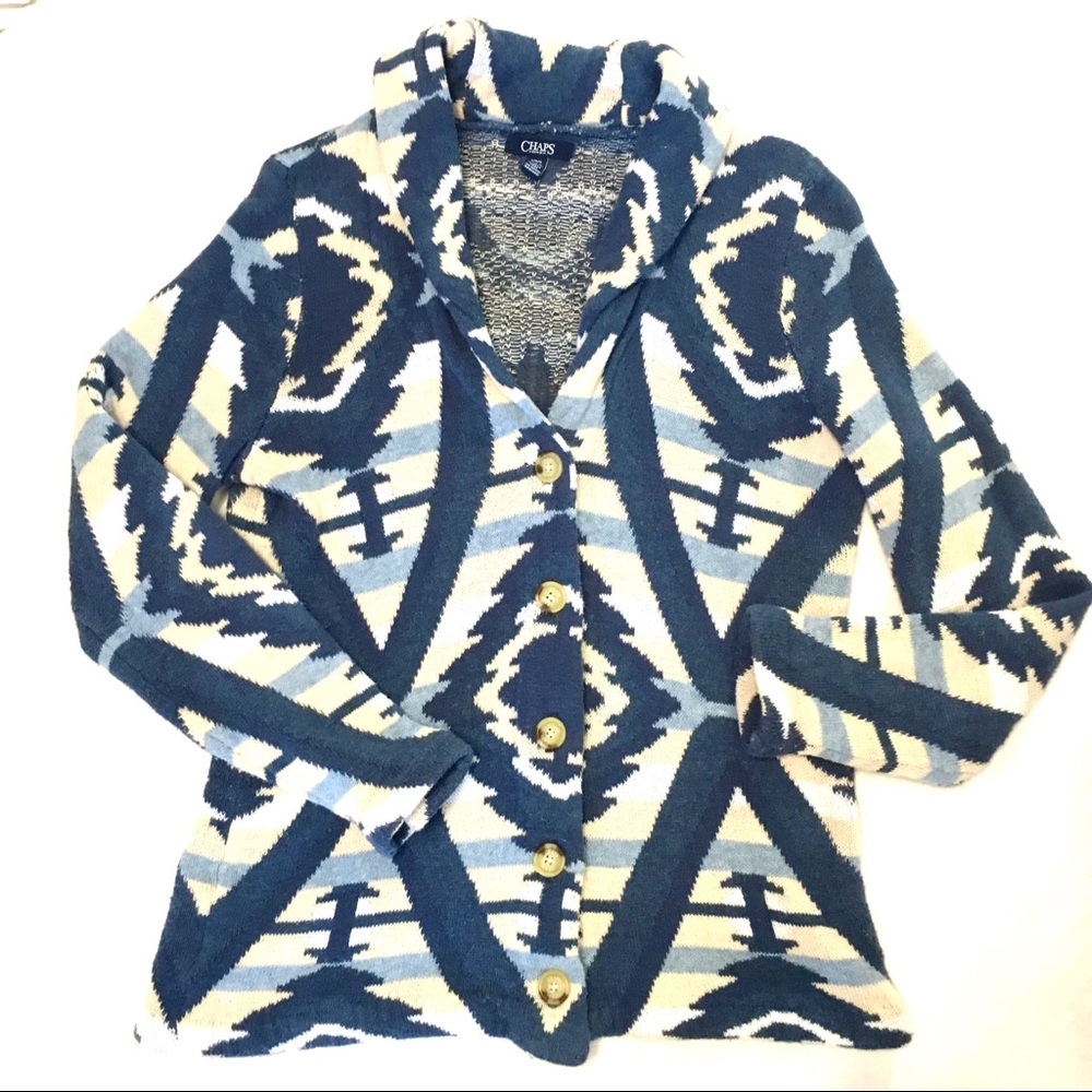 Sz L Chaps Denim Geometric Soft Cardigan
